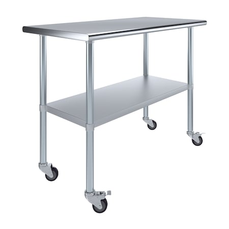 Amgood 24 in. x 48 in. Stainless Steel Table with Wheels AMG WT-2448-WHEELS